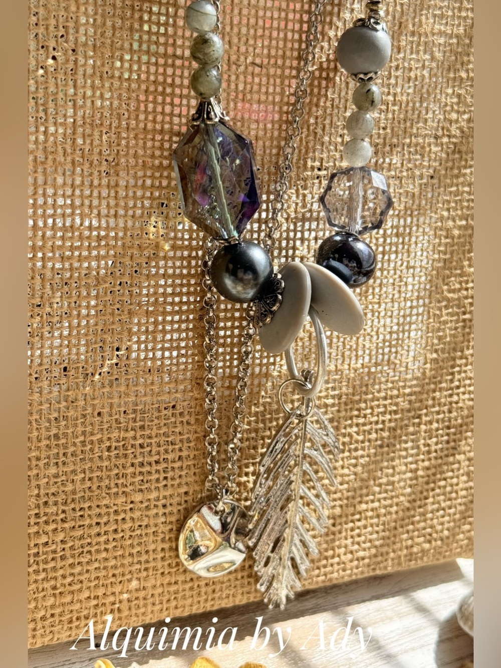 Layered + labradorite choker short statement and long XL SILVER CHAIN necklace